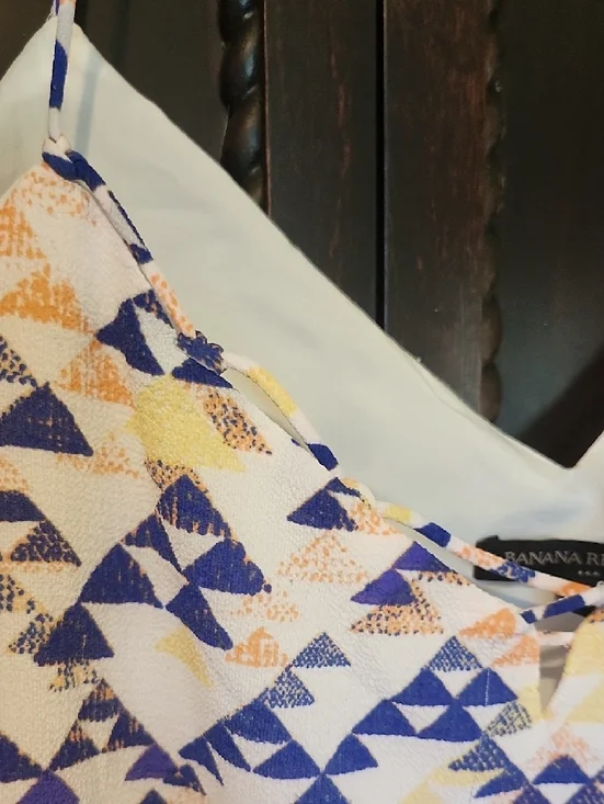 Banana Republic Blue and White Geometric Print Cami with Yellow Accents - Picture 3 of 5